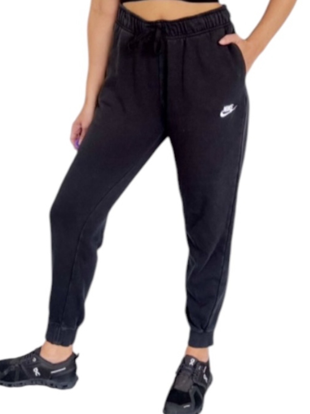 Nike Black Jogger Sweatpants with White Swoosh Logo